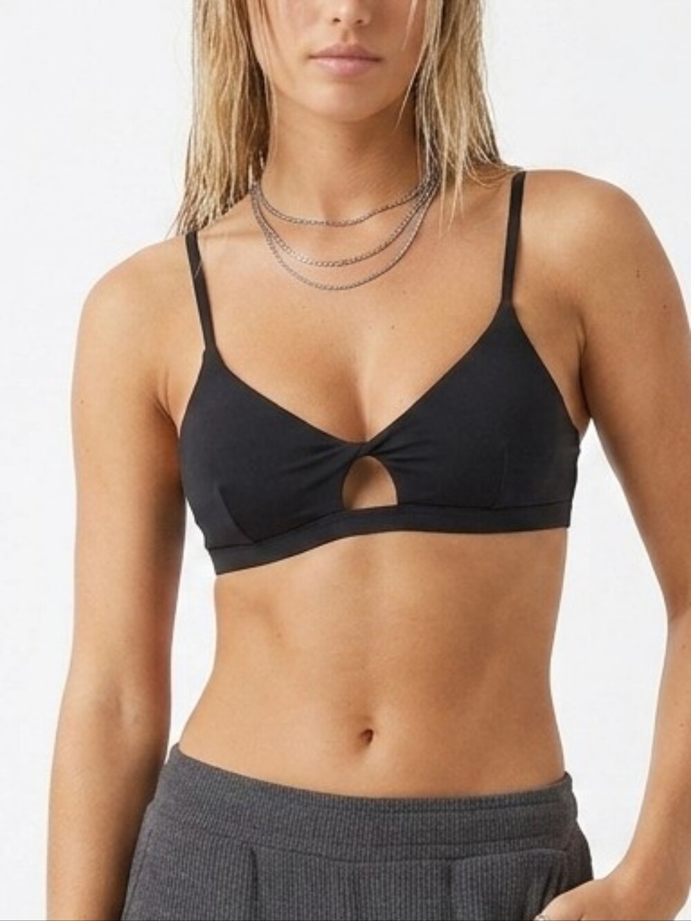 NWT Chaser Womens Front Twist Cutout Keyhole Cotton Black T-Back Bralette Size S